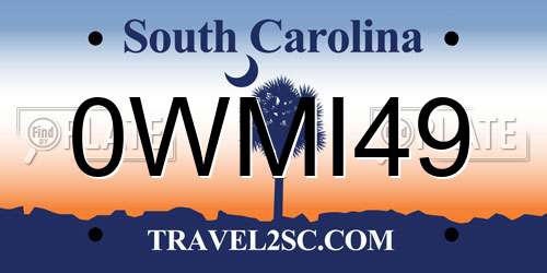 0WMI49 South Carolina License Plate