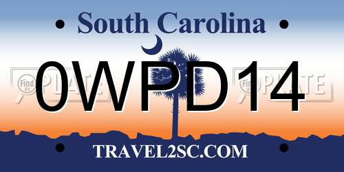 0WPD14 South Carolina License Plate