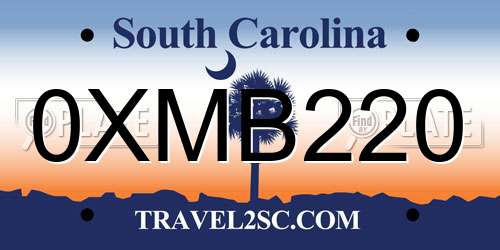 0XMB220 South Carolina License Plate