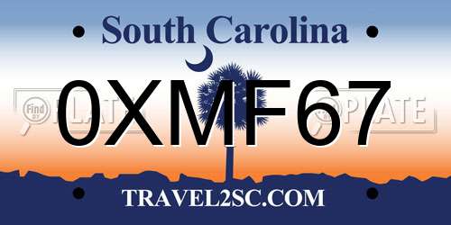 0XMF67 South Carolina License Plate