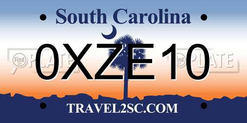 0XZE10 South Carolina License Plate
