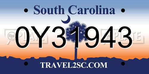 0Y31943 South Carolina License Plate