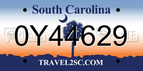 0Y44629 South Carolina License Plate