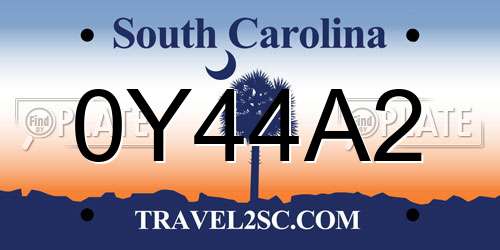 0Y44A2 South Carolina License Plate