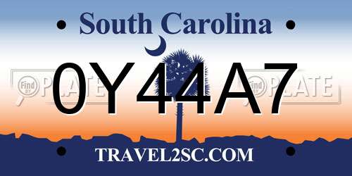 0Y44A7 South Carolina License Plate