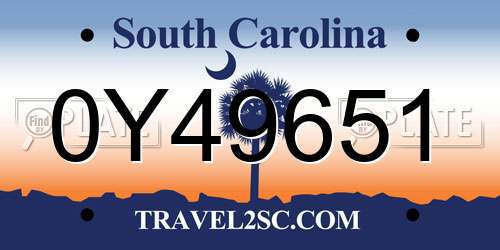 0Y49651 South Carolina License Plate