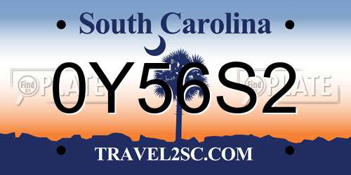 0Y56S2 South Carolina License Plate