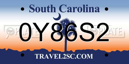 0Y86S2 South Carolina License Plate