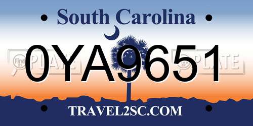0YA9651 South Carolina License Plate