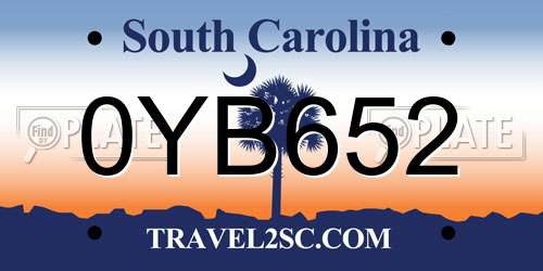 0YB652 South Carolina License Plate