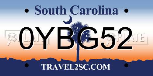 0YBG52 South Carolina License Plate