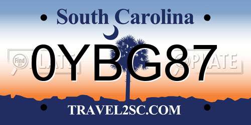 0YBG87 South Carolina License Plate