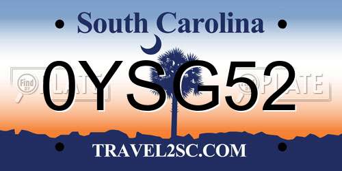 0YSG52 South Carolina License Plate