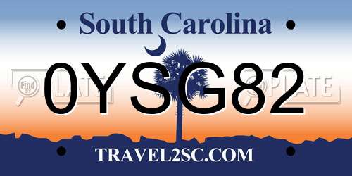 0YSG82 South Carolina License Plate