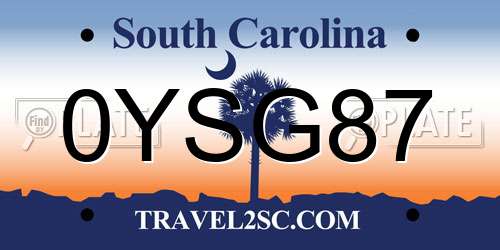 0YSG87 South Carolina License Plate
