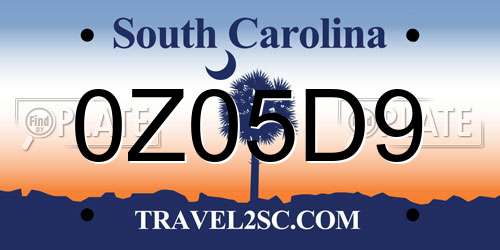 0Z05D9 South Carolina License Plate