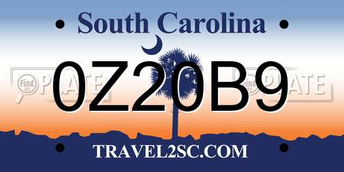 0Z20B9 South Carolina License Plate