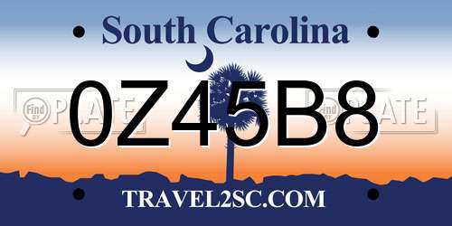 0Z45B8 South Carolina License Plate