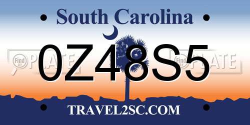 0Z48S5 South Carolina License Plate