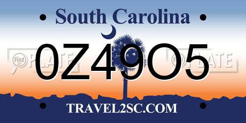 0Z49O5 South Carolina License Plate