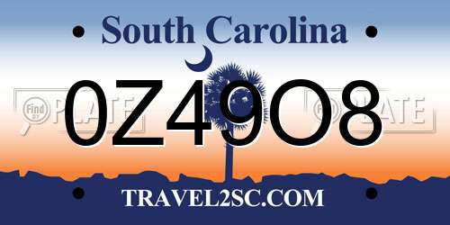 0Z49O8 South Carolina License Plate