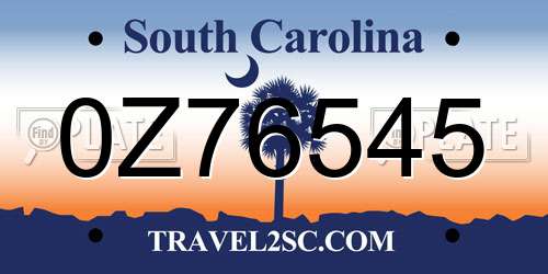 0Z76545 South Carolina License Plate
