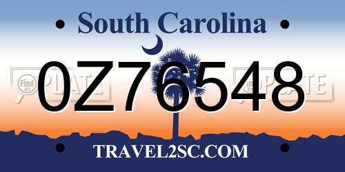0Z76548 South Carolina License Plate