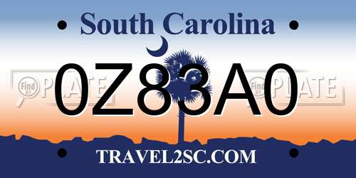 0Z83A0 South Carolina License Plate