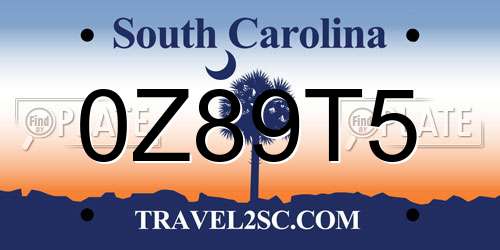 0Z89T5 South Carolina License Plate
