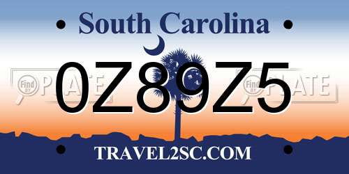 0Z89Z5 South Carolina License Plate