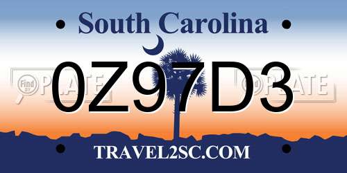 0Z97D3 South Carolina License Plate