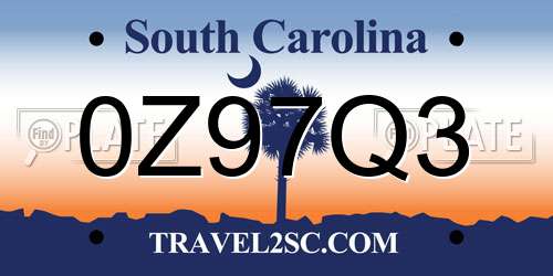 0Z97Q3 South Carolina License Plate