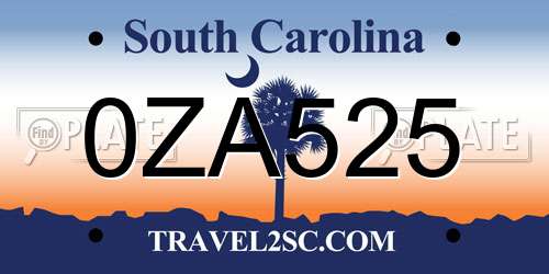 0ZA525 South Carolina License Plate