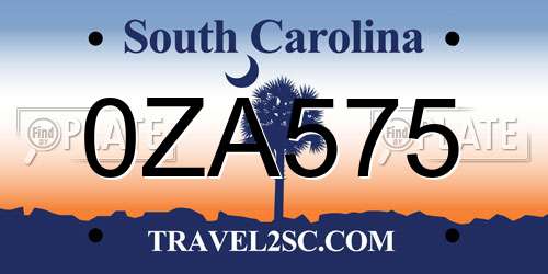 0ZA575 South Carolina License Plate