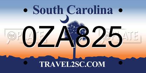 0ZA825 South Carolina License Plate