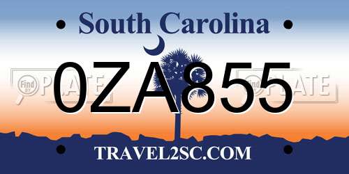 0ZA855 South Carolina License Plate