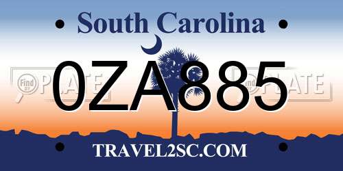 0ZA885 South Carolina License Plate