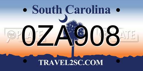 0ZA908 South Carolina License Plate