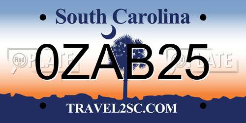 0ZAB25 South Carolina License Plate