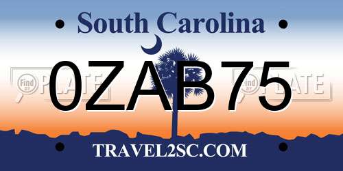 0ZAB75 South Carolina License Plate