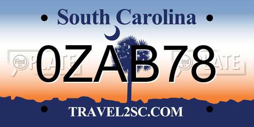 0ZAB78 South Carolina License Plate