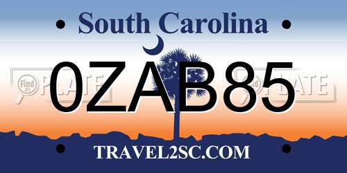 0ZAB85 South Carolina License Plate
