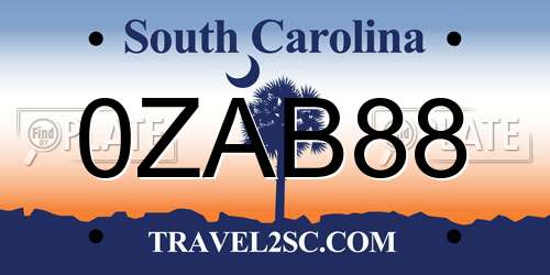 0ZAB88 South Carolina License Plate