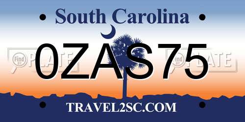 0ZAS75 South Carolina License Plate