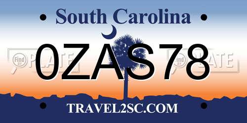 0ZAS78 South Carolina License Plate