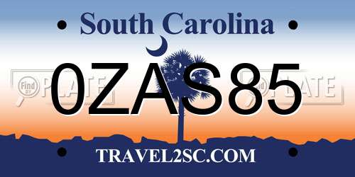 0ZAS85 South Carolina License Plate