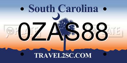 0ZAS88 South Carolina License Plate