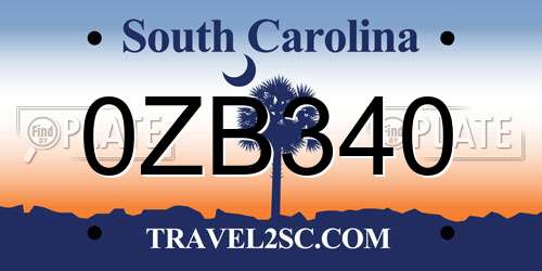 0ZB340 South Carolina License Plate