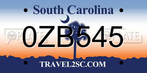 0ZB545 South Carolina License Plate