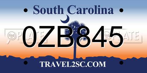 0ZB845 South Carolina License Plate